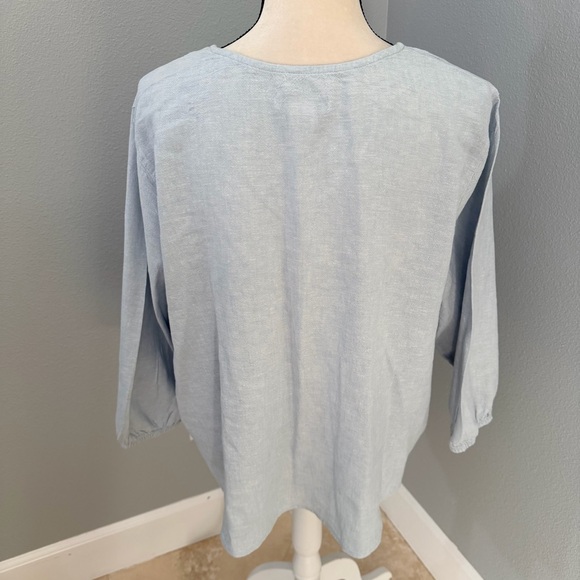 Laura Ashley Soft Blue V-Neck Blouse - Picture 6 of 12